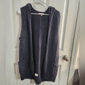 Benedetta B. Dark blue hooded sweater vest lagenlook merino wool blend LG